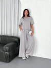 Osy Modal Yumuşak Dokulu Kumaş Bisiklet Yaka T-shirt  Bol Paça Pantalon Ikili Takım - Boyalı Gri