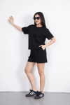Osy Modal Yumuşak Dokulu Kumaş Bisiklet Yaka T-shirt Kısa Şort İkili Takım - Siyah