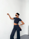 Osy Modal Yumuşak Dokulu Kumaş Kısa Kollu Crop Alt Ispanyol Paça Pantalon Ikili Takım - Füme