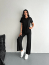 Osy Modal Yumuşak Dokulu Kumaş Kısa Kollu Yakalı T-shirt Pantalon Ikili Takım- Siyah