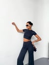 Osy Modal Yumuşak Dokulu Kumaş Kısa Kollu Crop Alt Ispanyol Paça Pantalon Ikili Takım - Füme