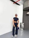 Osy Modal Yumuşak Dokulu Kumaş Kısa Kollu Crop Alt Ispanyol Paça Pantalon Ikili Takım - Füme