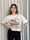 Oversize Beyaz Baskılı Crop Tişört