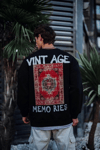 Oversize Bisiklet Yaka Üç İplik Baskılı Sweatshirt - Siyah