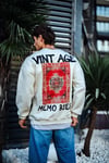 Oversize Bisiklet Yaka Üç İplik Baskılı Sweatshirt - Beyaz