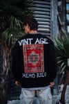 Oversize Bisiklet Yaka Üç İplik Baskılı Sweatshirt - Siyah