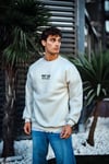 Oversize Bisiklet Yaka Üç İplik Baskılı Sweatshirt - Beyaz