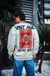 Oversize Bisiklet Yaka Üç İplik Baskılı Sweatshirt - Beyaz
