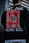 Oversize Bisiklet Yaka Üç İplik Baskılı Sweatshirt - Siyah