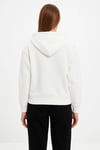 Oversize Kapüşonlu Sweatshirt Hoodie 3 İplik Şardonlu Pamuklu Kumaş, Önü Baskılı, Fermuarlı Rahat Kalıp, Kışlık Ve Sokak Stili Sweat - Beyaz