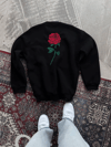 Oversize Üç İplik Bisiklet Yaka Baskılı Sweatshirt - Siyah