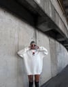 Oversize Üç İplik Bisiklet Yaka Baskılı Sweatshirt - Beyaz