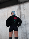 Oversize Üç İplik Bisiklet Yaka Baskılı Sweatshirt - Siyah