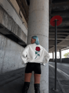 Oversize Üç İplik Bisiklet Yaka Baskılı Sweatshirt - Beyaz
