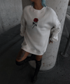 Oversize Üç İplik Bisiklet Yaka Baskılı Sweatshirt - Beyaz
