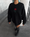 Oversize Üç İplik Bisiklet Yaka Baskılı Sweatshirt - Siyah