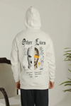 Oversize Üç İplik Şardonlu Kapüşonlu Sweatshirt – Beyaz “other Lives” Ön Ve Arka Baskılı, Kanguru Cepli, Ribanalı Rahat Kışlık Model Beyaz