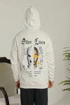 Oversize Üç İplik Şardonlu Kapüşonlu Sweatshirt – Beyaz “other Lives” Ön Ve Arka Baskılı, Kanguru Cepli, Ribanalı Rahat Kışlık Model Beyaz