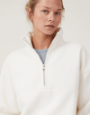 Oversize Yarım Farmuarlı Yakalı Basic Sweatshirt - Beyaz