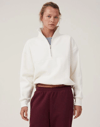 Oversize Yarım Farmuarlı Yakalı Basic Sweatshirt - Beyaz