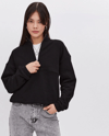 Oversize Yarım Farmuarlı Yakalı Basic Sweatshirt - Siyah