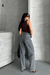Palazzo Bıyık Kar Yıkama Buz Mavi Jeans Pantolon D2008