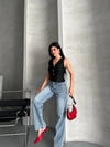 Palazzo Straight Kar Yıkama Jeans Pantolon Mavi D2008