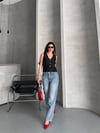Palazzo Straight Kar Yıkama Jeans Pantolon Mavi D2008