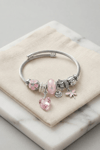 Pembe Kristal Kalp Charmlı Gümüş Renk Bileklik