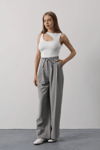 Pileli Bağcıklı Oversize Pantolon - Gri