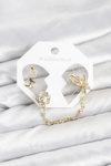Pirinç Gold Renk Kelebekli Model Zincir Bağlantılı Ear Cuff Küpe Seti