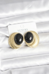 Pirinç Gold Renk Siyah Boncuklu Oval Vintage Kadın Küpe