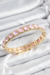 Pirinç Pembe Zirkon Taşlı Kare Model Gold Renk Lastikli Kadın Bileklik