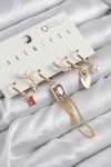 Pirinç Zirkon Taşlı Sallantılı Ve İncili Gold Renk 6'lı Küpe Set