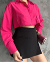 Poplin Crop Gömlek Fuşya S3060