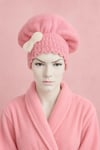 Saç Kurulama Banyo Duş Bonesi – %100 Pamuk , Fiyonklu Pembe