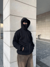 Samuray Ninja Çift Kapşonlu Zıp Fermuarlı Kanguru Çepli Tam Fermuarlı Hoodie Swetshirt - Siyah