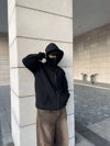 Samuray Ninja Çift Kapşonlu Zıp Fermuarlı Kanguru Çepli Tam Fermuarlı Hoodie Swetshirt - Siyah