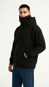 Samuray Ninja Çift Kapüşonlu Zıp Fermuarlı Kanguru Cepli Tam Fermuarlı Hoodie Sweatshirt - Siyah