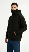 Samuray Ninja Çift Kapüşonlu Zıp Fermuarlı Kanguru Cepli Tam Fermuarlı Hoodie Sweatshirt - Siyah