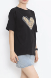 Sevgililer Günü İçin Özel Tasarım Leopar Kalp Baskılı T-shirt - Siyah