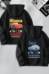 Sevgililer Günü Özel Kapüşonlu Araba Baskılı Oversize Sweatshirt - Siyah