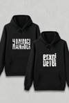 Sevgililer Günü Özel Kapüşonlu Hanımcı Baskılı Oversize Sweatshirt - Siyah
