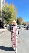 Siyah Çizgi Desenli Elbiseli Hırka Takım Pudra Siyah