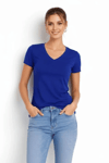 T-shirt V Yaka Slim Fit Likralı Tişört Günlük Basic Body - İndigo