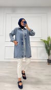 Taşlı Tunik Ceket Kar Yıkama Orta Mavi D2516