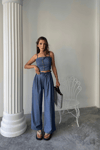 Tencel Crop Askılı Bluz - Şalvar Pantolon Tk - İndigo