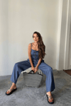 Tencel Crop Askılı Bluz - Şalvar Pantolon Tk - İndigo