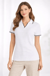 Triko Kumaş Yakalı Düğmesiz Açık Yaka Fitilli Kısa Kollu Regular Fit Tişört T-shirt - Beyaz