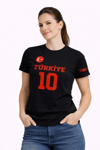 Türkiye Ay Yıldız Baskılı 10 Numara Forma Tişört Taraftar T-shirt - Siyah